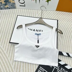 Prada Women's White Cropped Tank Top with Iconic Triangle Logo